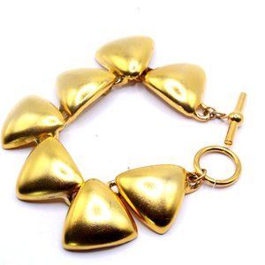 Anne Klein AK Signed Designer High End Gold Tone Modern Triangular Link Bracelet